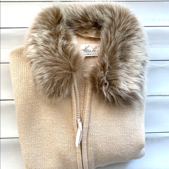 Kathie Lee Collection zipper sweater fur collar S - Picture 6 of 7